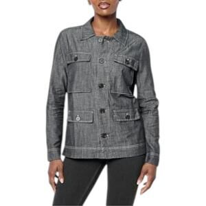 HUE Women's Utility Pocket Button-Front Denim Shirt Black
